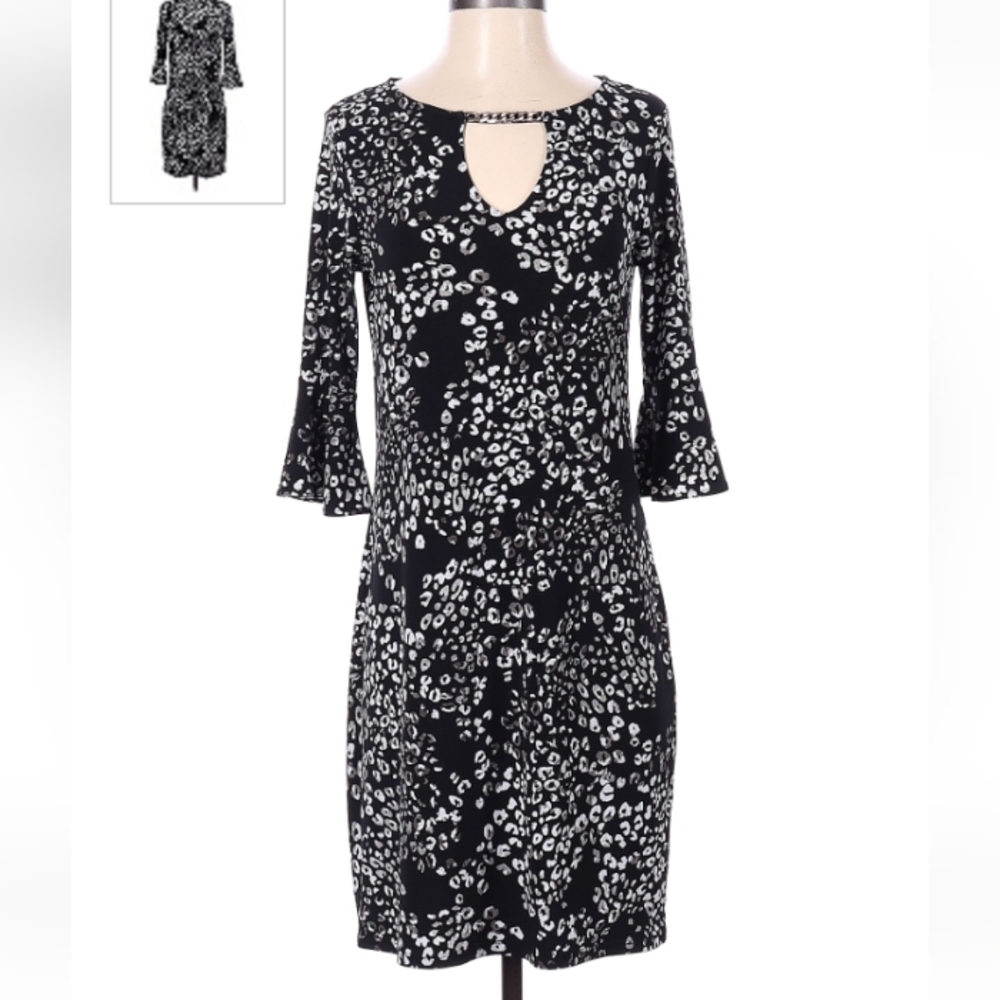 Jennifer Lopez half/elbow sleeve animal print chain neckline dress, ladies sm